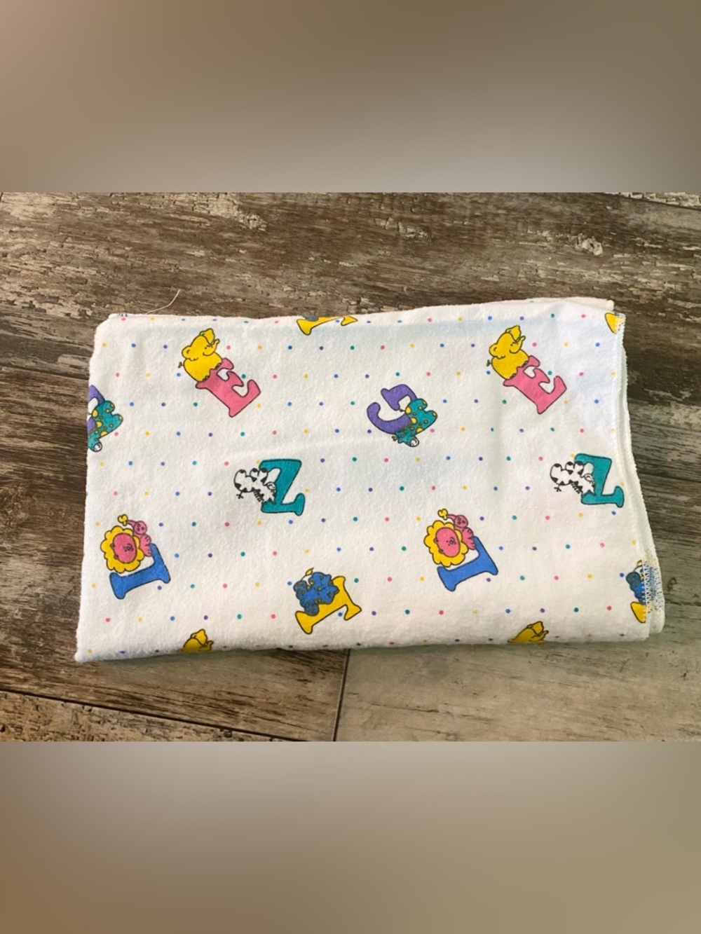 Vintage 80s 90s Riegel Flannel Baby Receiving Blanket Alphabet Animal Circus